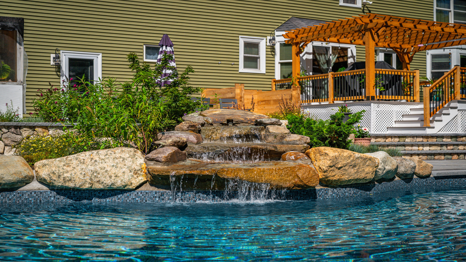 Swimming Pool with Water Feature in Mansfield, MA